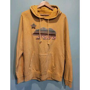 New Southwest Aztec Bear Star Mustard Yellow Hooded Sweatshirt Pocket Sz L